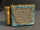 Vintage Mid Century Clear Rhinestones Aqua Baguettes Compact powder Case