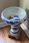 Vintage Chinese Blue   White Jardiniere Basin W  Pedestal Stand   Base 24   
