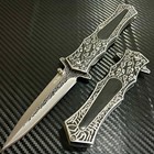 9    Black Wood Flower Military Tactical Spring Assisted Open Folding Pocket Knife