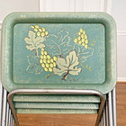 4 Vintage Cal Pak Green Metal Folding Tv Trays   Stand - Retro Mid-century Set