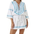 Melissa Odabash Martina Embroidered Swim Beach Dress Cover Up White Blue Size L