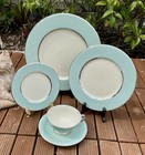 Castleton China Turquoise 5 Pcs Place Setting  Made In Usa
