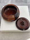 Vintage Hand Turned Lidded Wood Trinket Box Craft Marquetry 6   