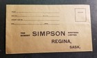 Simpson Regina Canada - Vintage Advertising Cover Envelope Unused Z4123