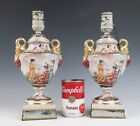 Pair Capodimonte Porcelain Urns Goddess Putti Gold Dolphin Vase Italian Lamps
