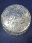 Antique Sterling Silver   Cut Glass Large Powder Jar Repousse Must Read