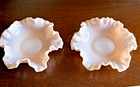 Pair Of Vintage Fenton Rose Pastel Hobnail Milk Glass -ruffled Bon Bon Dish