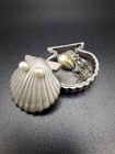 Vintage Ms Dee Genuine Pewter Scallop Shell Brooch Earrings Necklace Set Box 9