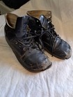 Vintage Childrens Black Leather Lace Up Shoes Ankle Boots Primitive Rustic Decor