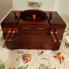 Vtg Singer Wooden Sewing Kit Accordion W  Sewing Goodies In Orig  Box