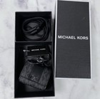 Michael Kors Air Pod Case With Lanyard- Black- Dark Gray Signature Mks