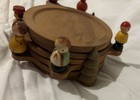 Vtg 1950s Wooden Mid Century Coaster Set Lot Italy Figures Famiy Trees Set Of 6
