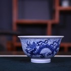 3 6 china Blue And White Porcelain Hand Painting 80ml Seawater Animal Dragon Cup