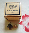 Vintage 1982 Avon Marcasite Flower Basket Pin In Box  new 