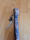 Cane Carved Wood Asian Buddha Vintage Walking Stick Oriental W square Hole Coin