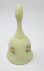 Fenton Custard Satin Glass Floral Pink Sparkles Handpainted Signed Brunny Bell