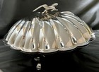 Rare Xl Vintage Silverplate Clam Shell Electric 14    Warming Dish  Seagull Finial
