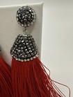Natasha Pave Crystal Red   Silver Tassel Dangle Earrings  Fabric   Metal 4   l