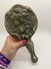 Vintage Art Nouveau Hand Mirror Heavy Floral Repousse Quadruple Silver Plate