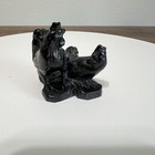 Vintage Miniature Chinese Carved Black Stone Soapstone Carving Roosters Detailed