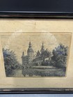 Vintage Etching Signed Mattei European Castle Landscape Framed Print 5x7