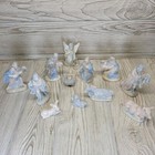 12 Piece Nativity Scene Pastel Blue White Christmas Porcelain Enchanted Forest