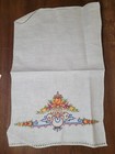 2 Vintage Embroidered Cross Stitch Linen Runner Dresser Scarf Floral Flowers