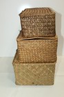 Set Of 3 Natural Seagrass Storage Baskets With Lids Rectangular Organizers