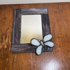 Purple Stained Glass Iridescent Framed Butterfly Mirror Small 7x5    Vtg Signed
