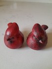 Vintage Pair Of Small Hand Painted Ceramic Detailed Cardinal Bird Mating Pair