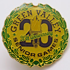 Green Valley Senior Games Pin 20th Anniversary Torch Laurel Wreath Gold Tone