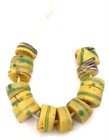 13 Venetian Antique Yellow And Green Wound African Glass Trade Beads- 1751
