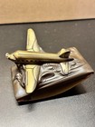 Unusual Vintage Desktop Bronze  Ink Blotter Airplane Flying In The Clouds
