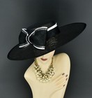 M23155  Black white  wide Brim Sinamay Fascinator Hat Kentucky Derby Wedding