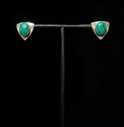 Vintage Authentic Native Navajo Sterling Silver Cabochon Malachite Earrings
