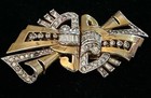 Vintage Art Deco Mazer Rhinestone Duette Pin Brooch Dress Clips Gold Silver Tone