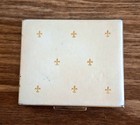 Antique Art Deco Gold Powder Compact With White Leather    Goldfleur De Lis  