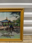 Antique Gesso Wood Frame Yard Long Pagoda Fabric Asian Oriental Fabric Vtg