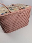 Vtg Pink Wicker Wood 11    Square Sewing Basket W  Buttons Princess In Algonquin