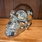 Chrome Skull Piggy Bank Metallic Silver Ceramic Gothic Decor Coin Bank