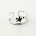 Solid 925 Sterling Silver Toe Ring Adjustable Star Black Czs Knuckle Top Finger 