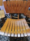 Mid 20th Century Set Of 4 Wood Slat And Wrought Iron Swivel Bar Stools 