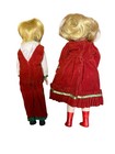 Vintage 9    Bisque Face Christmas Small Boy   Girl Doll In Red Outfits