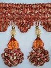4  Exquisite Tassel Fringe  Trim Crystal Beads Ball Orange Coral Per Yard