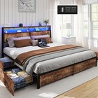 King Queen Full Metal Platform Bed Frame With Led Light  Charging  4 Drawers
