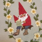Vtg Gnome Crewel Needlepoint Child Flower Wall Hanging Crochet Tassle Fringe 19 