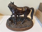 Sculpture Of Mother Mare With Pony Foal Horse In Bronze Tone Statue