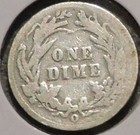 Silver Dime - Barber - 1896-o  key Date   Retoned After Old Cleaning  