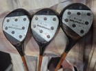 Antique Vintage Spalding Hickory Bamboo Patent Wood Shaft Golf Club Set 3 Woods