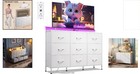 Durable White 9-drawer Dresser With Adjustable Feet   Led Lighting For All Rooms